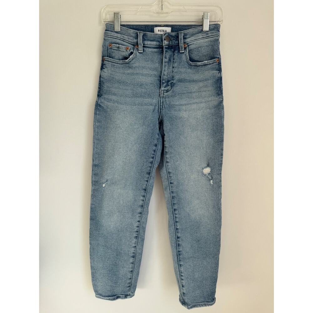 Pistola Womens Jeans High Rise Straight Leg Distressed Light Wash Denim